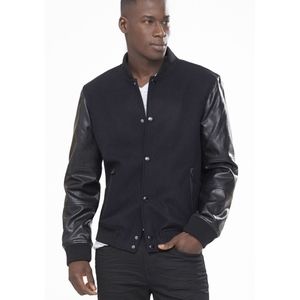 Express Faux Leather Sleeve Baseball Jacket